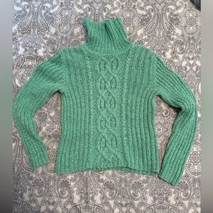 Casual Corner Cable Knit Turtleneck Sweater in Mint